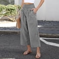 thumbnail image 6 of Women's Gingham Palazzo Pants Smocked High Waist Wide Leg Trousers Casual Loose Plaid Cropped Slacks with Pockets 3/4 Length, 6 of 8