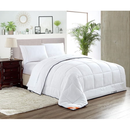 Oversized Palatial King Comforter Solid White 300 GSM Plush Siliconized Microfiber Fill Duvet Insert Box Stiched Quilted Fluffy Soft 600 TC Egyptian Cotton Shell with Piping & Pillowcases