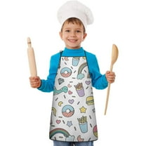 Colorful Fantasy Food Elements Pattern Kids Aprons for Girls and Boys,Adjustable Neck Strap Toddler Aprons for Kids Cooking Baking