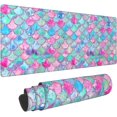 thumbnail image 2 of Colorful Pink Blue Watercolor Trendy Glitter Mermaid Scales Large Mouse Pads Rectangle Long Big Stitched Edge Gaming Mousepad with Non-Slip Rubber Base for Desktop Laptop Keyboard 31.5 X 11.8 Inch, 2 of 6