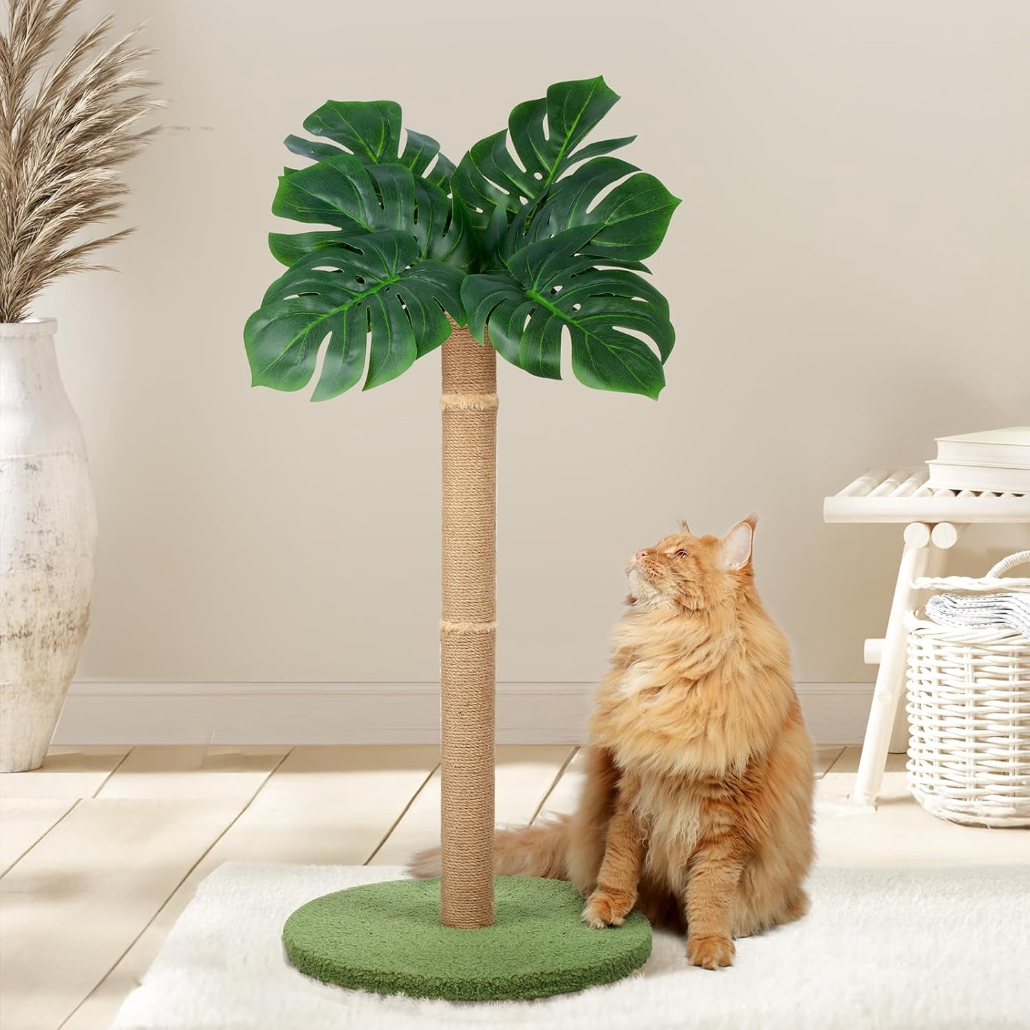Cat Scratching Post 39.4 inch Tall Cat Tree for Indoor Cats Large Adult Cat Scratching Post with Sisal Rope,Cute Kitten Cat Scratcher in Monstera Plants