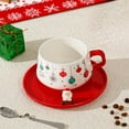 thumbnail image 4 of Christmas Ceramic Mug with Lid and Spoon, Cute Santa & Reindeer Design, Bow Handle Coffee Cup for Hot Chocolate, Tea & Holiday Gift, 4 of 5
