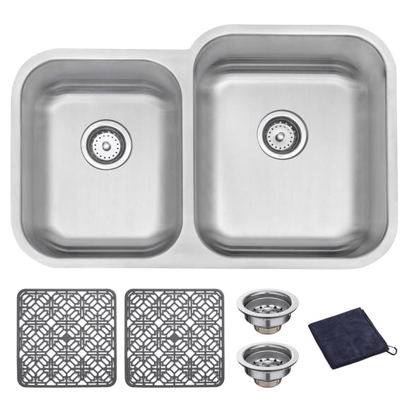 DIRECTUNIT 32 Inch Undermount Kitchen Sink 18 Gauge Stainless Steel Double Bowl