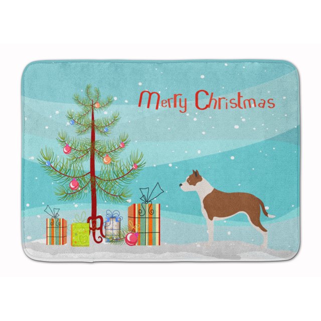 Carolines Treasures BB8487RUG Pit Bull Terrier Christmas Machine Washable Memory Foam Mat