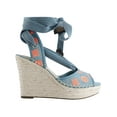 thumbnail image 2 of Guess Womens Halona Denim Peep Toe Wedge Sandals, 2 of 3