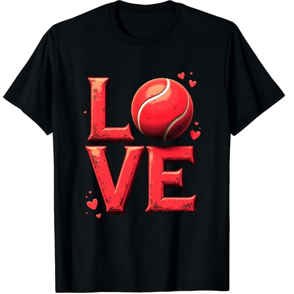 Love Pickleball Valentines Day Cute Red Heart Graphic Black T-Shirt for Men and Women