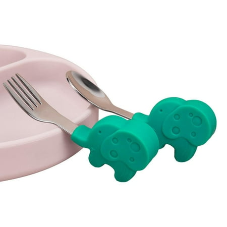 

2Pcs Silicone Baby Spoon Fork Set Cute Cartoon Animal Baby Feeding Dishes Tableware for Kids Learn To Eat Training Spoon Forks