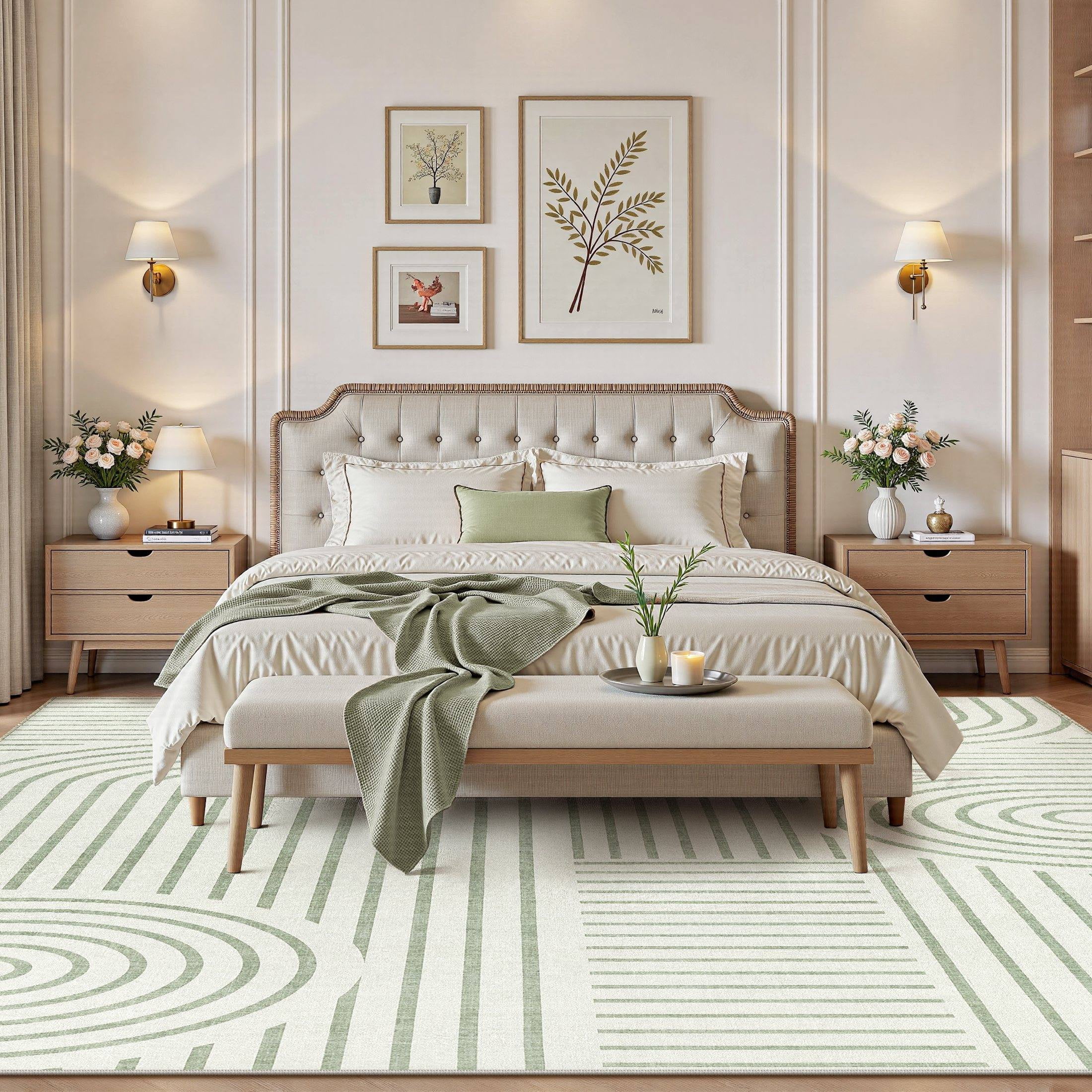 MICGEEK 9'x12' Washable Area Rug, Low-Profile Large Area Rug with Non-Slip Backing & Durable Edge Binding, Vintage Large Rugs for Living Room, Bedroom & Dinning Room,Sage Green