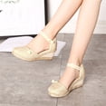 thumbnail image 3 of Modisza Closed Toe Wedge Sandals for Women Elastic Ankle Strap Platform Espadrilles Low Heel Walking Shoes for Summer Outdoor Beige 4.5, 3 of 7