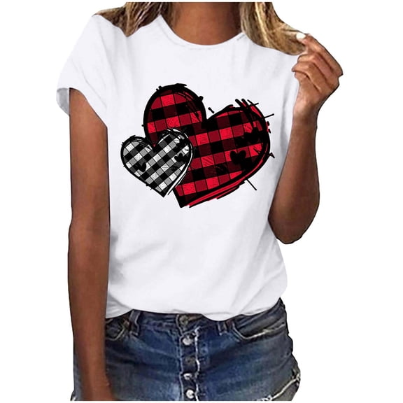 BLVB Valentine T Shirts for Women Cute Love Heart Graphic Tees Tops Valentines Shirt Short Sleeve Tshirts for Her