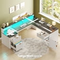 thumbnail image 3 of 66" Modern L Shaped Computer Desk with 3 Drawers and Storage Cabinet, Fluted Home Office Desk with Led Lights, Wood Executive Desk, 3 of 7