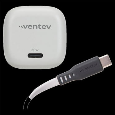Ventev WC30-CCBX-87438 30W Ultrafast USB C Universal Gan Mini Wall Charger & USB C to USB C Cable - Gray