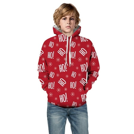 

Bjutir Casual Long Sleeve Tops For Toddler Little Boys Girls Kids Hooded Unisex Sweatshirt 3D Christmas Letter Printed Xmas Pullover Hoodie For Girls Boys With Pocket