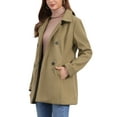 thumbnail image 4 of Women's Long Sleeves Peacoat Double Breasted Button Outerwear Winter Coat L Coffee, 4 of 6
