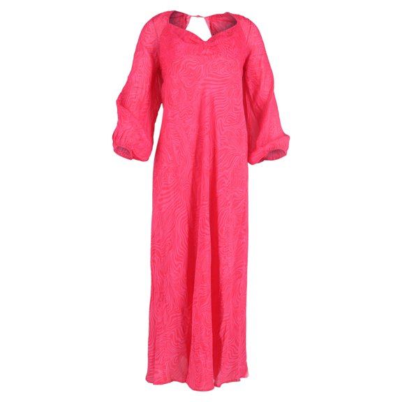 Pre-Owned Rixo Printed Bishop Sleeve Midi Dress in Pink Viscose