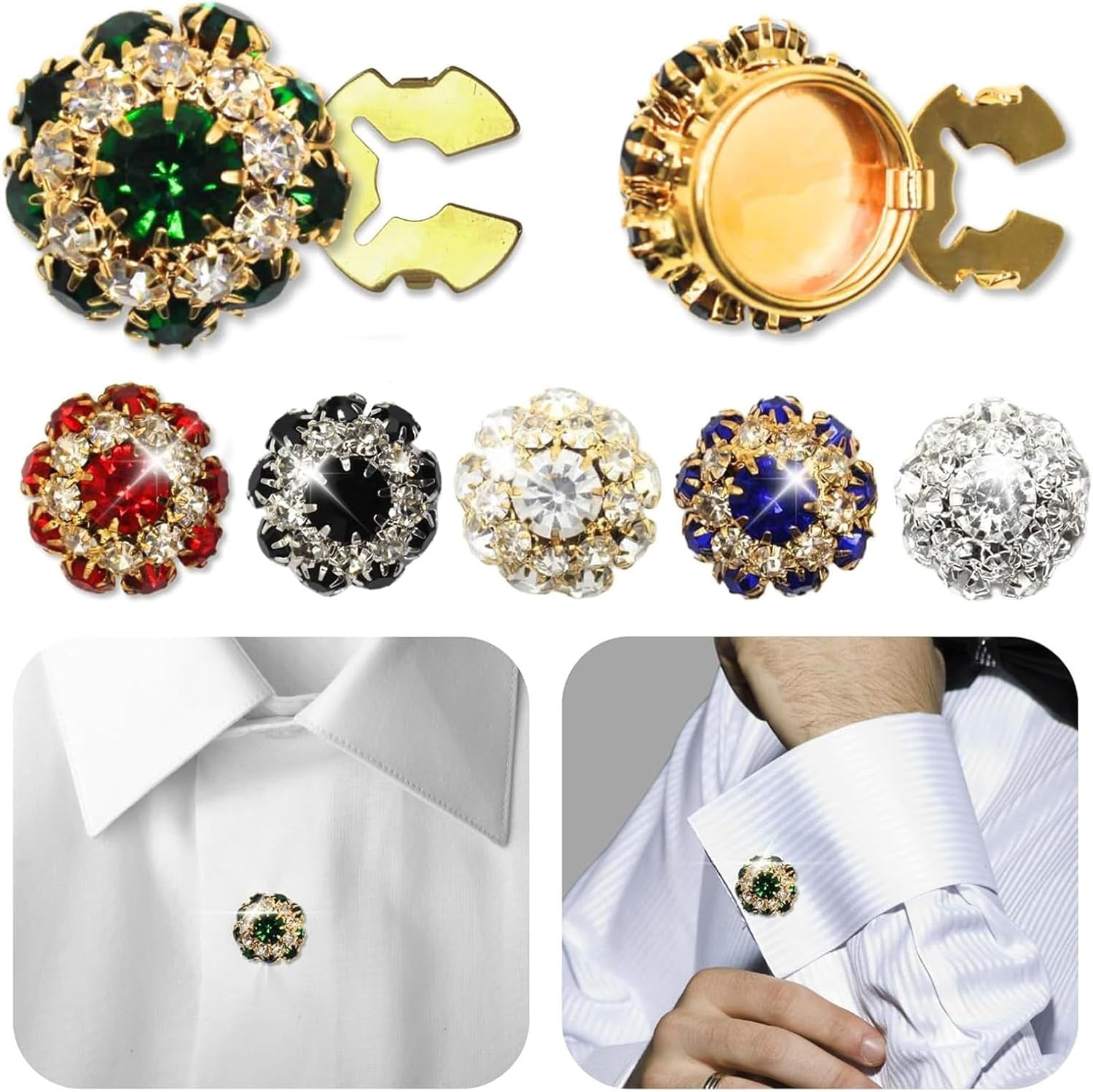 10PCS Rhinestone Button Covers,Crystal Buttons for Clothing,Detachable Shirt Button Clips Buttons Jewelry,Button Snaps with Pliers Press,Decorative Buttons for Dress Suit Tux Shirt Accessories