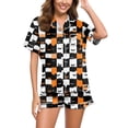 thumbnail image 2 of WTOBBY Ladies' Halloween Printed Pajama Set Loose Fit Casual Short Sleeve Top & Elastic Waist Shorts Two-Piece Sleepwear Comfortable Loungewear Home Outfit,Black L, 2 of 6