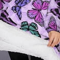 thumbnail image 3 of Oversized Wearable Blanket Hoodie,Purple Butterfly Pattern Sherpa Blanket Hoodie with Super Pockets,Super Warm Fuzzy Pullover for Women & Men, 3 of 6