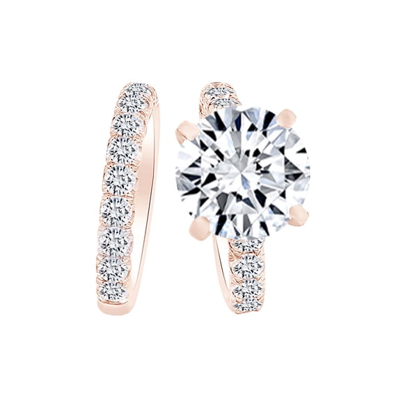 AFFY 2.98 Carat Round Shape White Natural Diamond Semi Mount Engagement Band Ring 18K Solid Rose Gold Ring Size-8