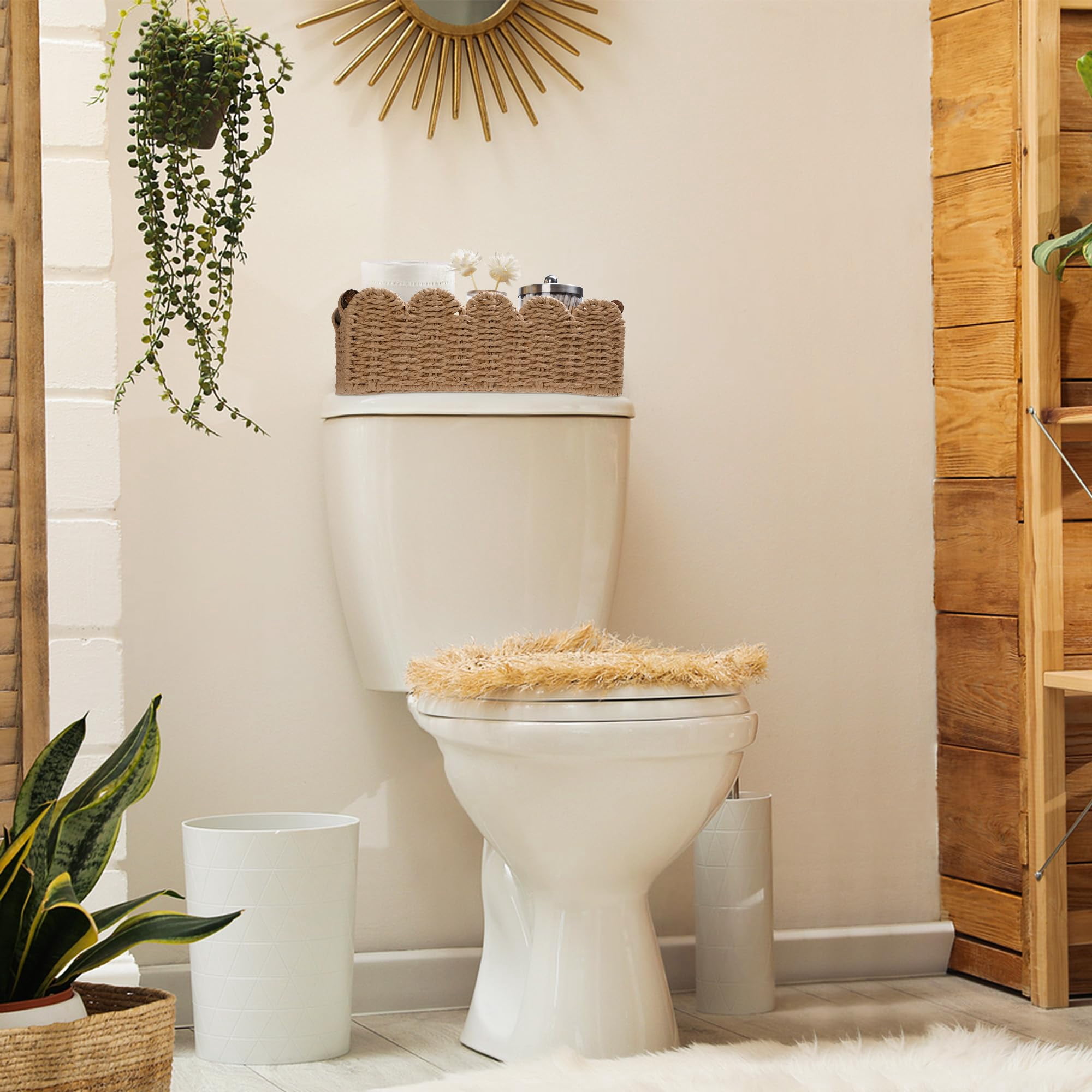 Cream Wicker Storage Basket Tank Top Organizer