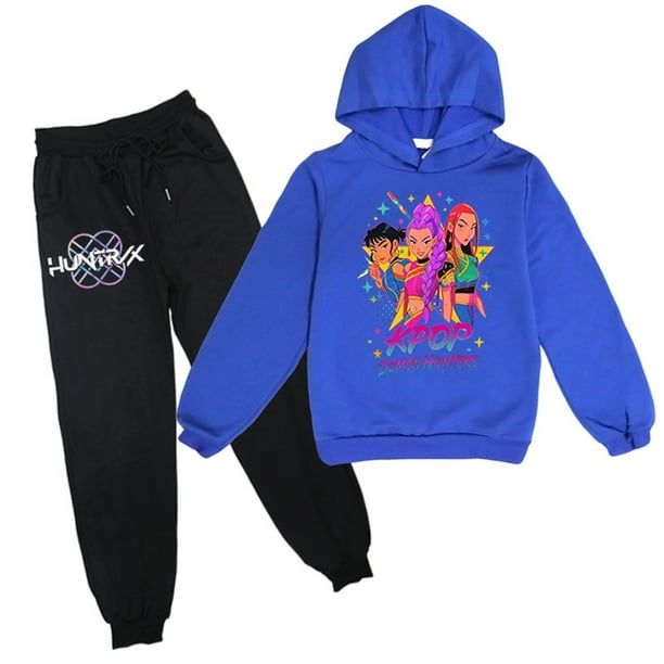 Demon Pop Hunters Movie Hooded Sweatshirt Set, HUNTR/X Rumi,Mire Zoeyy Kids Long Sleeve Sweatshirt,HUNTR/X Print,Girls' Fashion Casual Long Sleeve Printed Crew Neck Sweatshirt Top