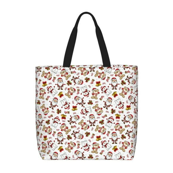 Fotbe Christmas Santa Cartoon Snowman Bolsa Tote con Estampado para Mujer, Bolsos con Cremallera, Bolsa de Hombro Casual de Gran Capacidad con Bolsillos Internos