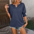 thumbnail image 6 of Tiqkatyck Women Summer Tops, Women's Fashion Short Sleeve Solid Color Loose V Neck Bat Sleeve Casual T Shirts, Shirts for Women Navy S, 6 of 6