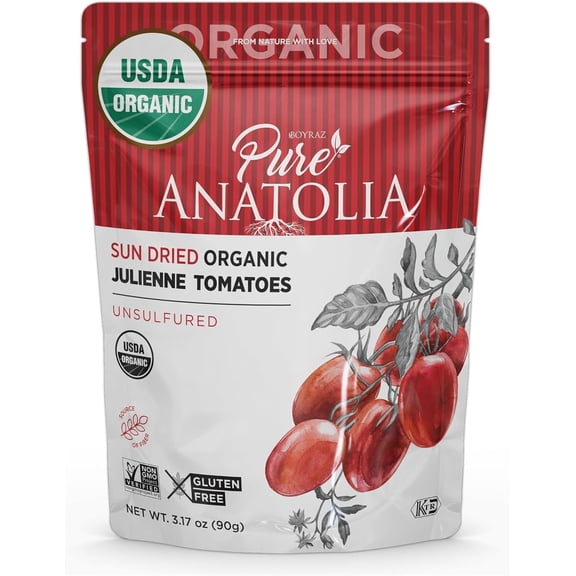 Pack of 6, Pure Anatolia Sun Dried Organic Julienne Tomatoes, 3.17 oz