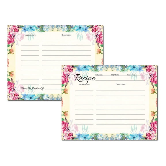 Floral Recipe Cards, Flower Recipe Cards, Floral Index Cards, Double Sided Recipe Notecards