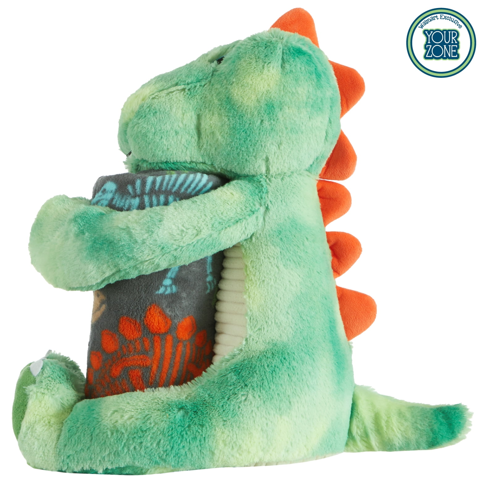 (2 pack) Your Zone 16" Huggable Dinosaur Pillow & 50" x 60" Throw Set, Green