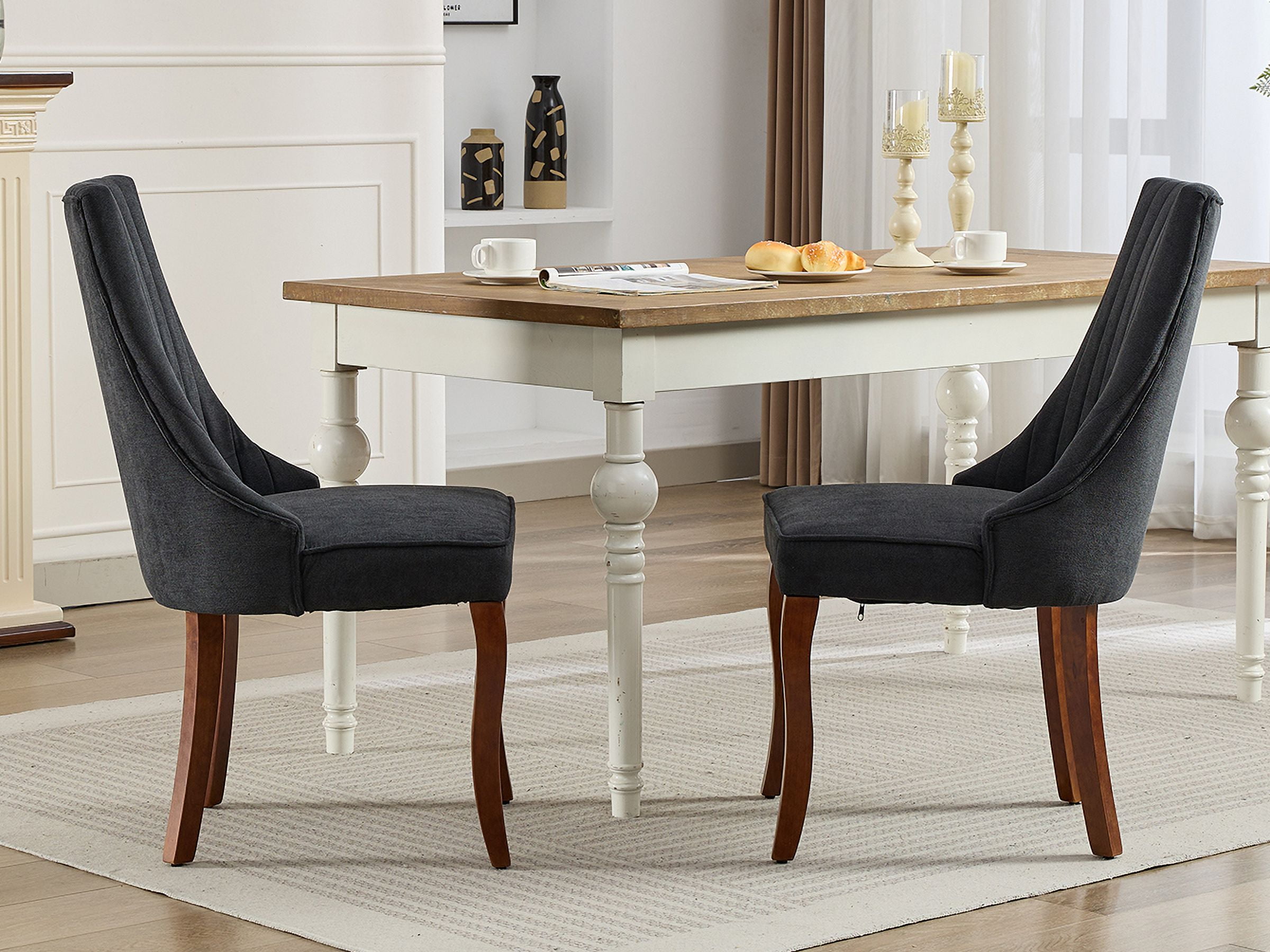 Black Mid Century Dining Chairs Set of 2, Modern Kitchen & Dining Room Chairs Set of 2, Velvet Upholstered Kitchen Chairs for Dining Table, Sillas de Comedor, Wood Legs (Black, 2 Pcs)