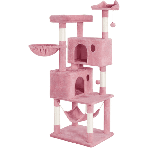 Alden Design 64.5"H Multi-level Cat Tree Tower with Condos and Perches, Pink
