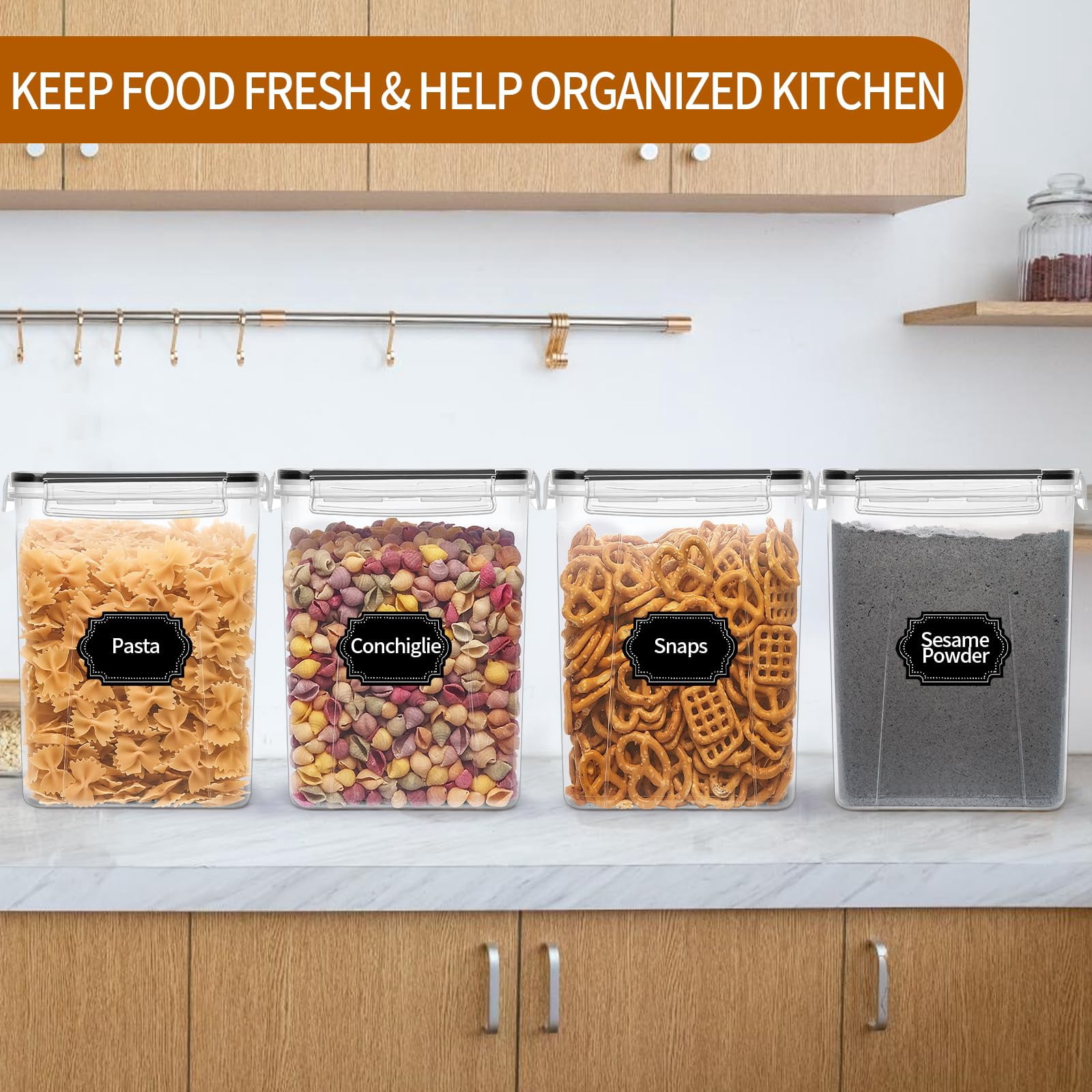 4 Pack 5.2L Airtight Food Storage Containers with Lids for Kitchen Pantry Organization