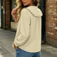 thumbnail image 4 of IUYRTFE Women's Ruffle Peter Pan Collar Blouse Long Sleeve Half Button Front Casual Loose Fit Top, 4 of 5
