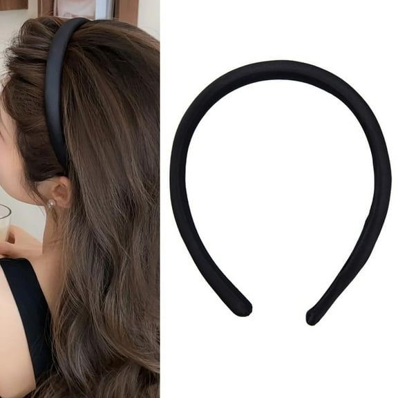 Black Thin Headbands for Women Non Slip Thick Hair Accessories for Girls Women Black Padded Headband for Long Wavy Hair Hoops Black Satin Headband without Teeth Silk Head Band