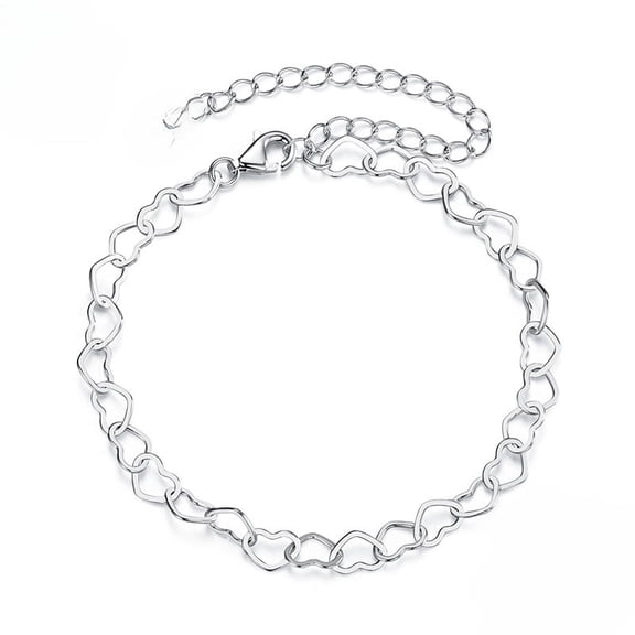 Yomhary High-Polished Stainless Steel Heart Link Bracelet for Women