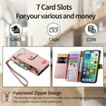 thumbnail image 3 of ELEHOLD Wallet Case for iPhone 13, RFID Blocking 7 Card Slots Magnetic Zipper Purse with Wristlet Strap Stand PU Leather Shockproof TPU Shell Compatible with iPhone 13,Pink, 3 of 8