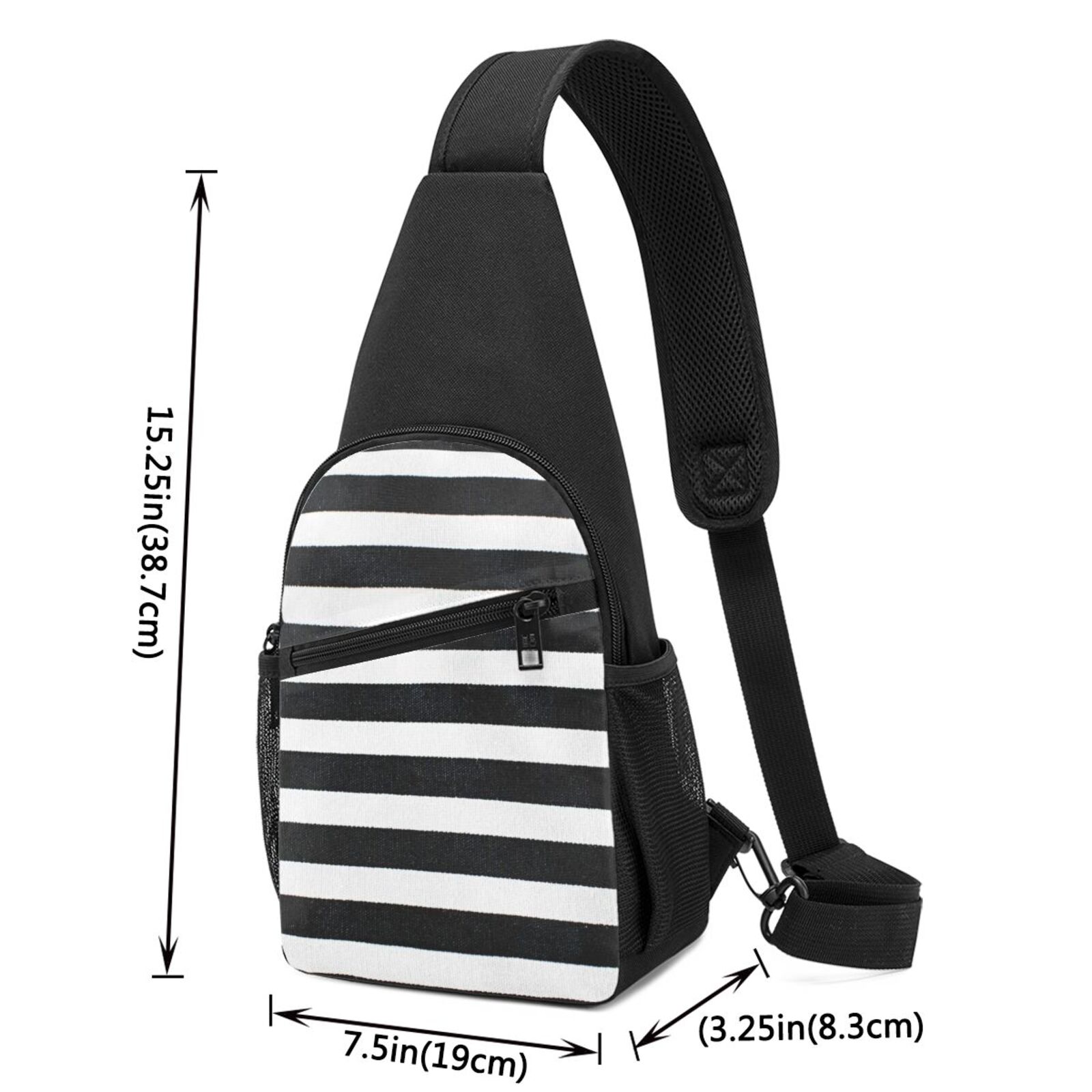 Xecao's Black And White Stripes Print Sling Bag: A Versatile Chest, Shoulder, and Crossbody Backpack for Casual Days Out, Perfect for Both Men and Women