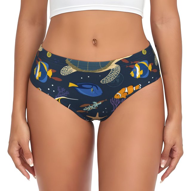 Fotbe Undersea Animals Calzones Estampados para Mujer – Ropa Interior de Algodón, Cómoda, Suave y Elástica-Medium
