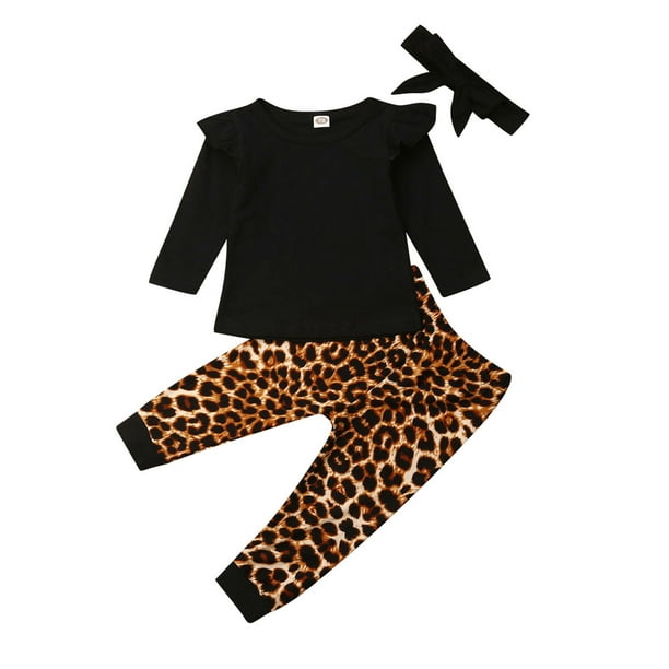 EYIIYE Newborn Baby Girls Ruffle T-shirt + Leopard Print Leggings Headband Outfits Set 3-24 Months EYIIYE Newborn Baby Girls Ruffle T-shirt + Leopard Print Leggings Headband Outfits Set 3-24 Months