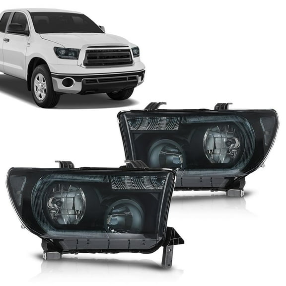 CROSSDESIGN LED Headlights Left Right Smoke Lens Fit For 07-13 Toyota Tundra 08-17 Sequoia