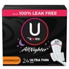U by Kotex AllNighter Overnight Pads with Wings, Ultra Thin, 24 Count