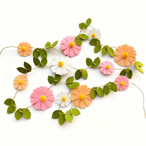 1pc Felt Daisy Banner Garland Daisy Party Decorations, Wildflower Garland 1st Birthday Decor Nursery Wedding Party Favors, Boho Color