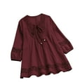 thumbnail image 1 of IROINNID Womens Tunic Tops Casual Solid Color Long Sleeve Round-Neck Ruched Hollow Out Pullover Trendy Blouse,Wine, 1 of 8