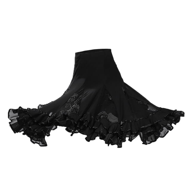 Salón De Baile Flamenco Baile De Vals Falda De Columpio Grande Traje Moderno Con Lentejuelas Negro Sunnimix Vestido de baile latino