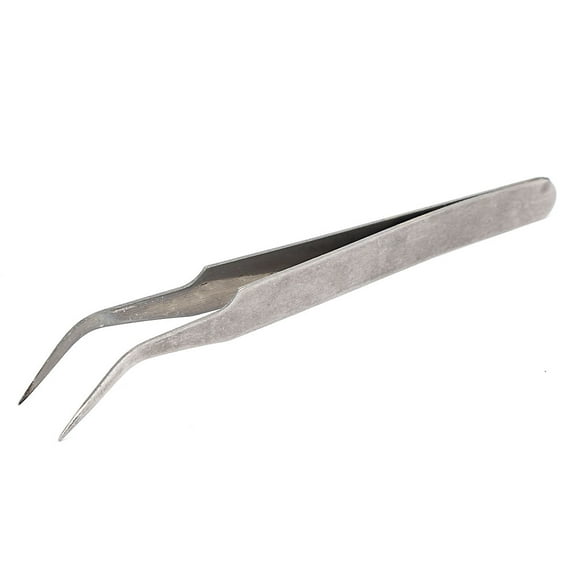 45 Degree Angled Pointed Tip Bent Curved Tweezers Pliers Tool Silver Tone