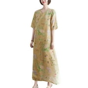 YM YOUMU Women Floral Ethnic Dress Frog Button Half Sleeve Cheongsam Qipao