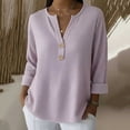 thumbnail image 2 of XPMWRP Waffle Knit Tops for Women Button Down V Neck Henley Shirts Spring Fashion Roll Long Sleeve Shirts Dressy Casual Tunics Purple XXL, 2 of 5