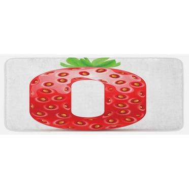 Numbers Kitchen Mat, Number 0 Strawberry Style Mathematics Algebra Organic Food Healthy, Plush Decorative Kitchen Mat with Non Slip Backing, 47" X 19", Vermilion Green Orange, by Ambesonne