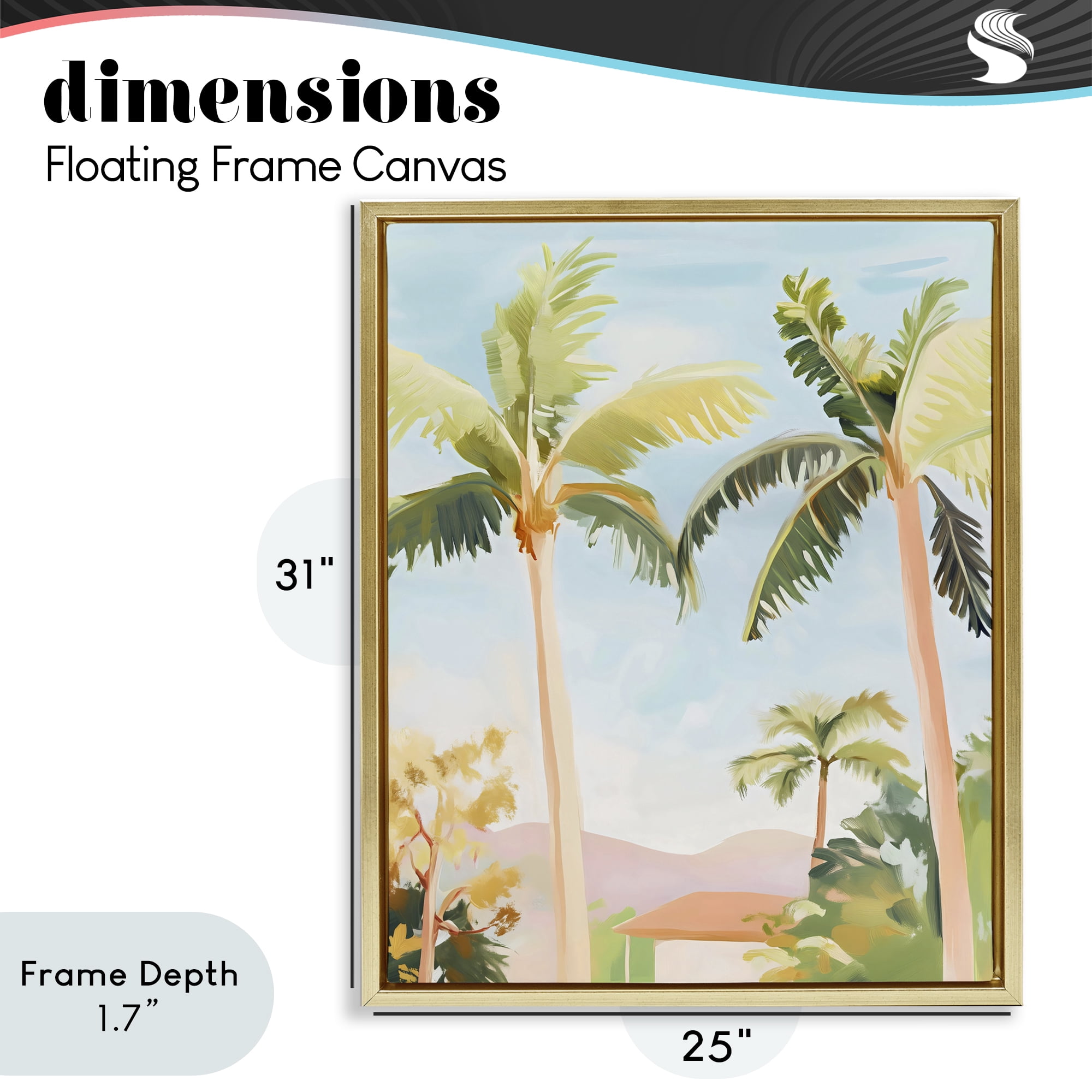 Stupell Industries Rising Above Tropical Palms Gold Framed Floater Canvas Wall Art, design by The Prints Vibe